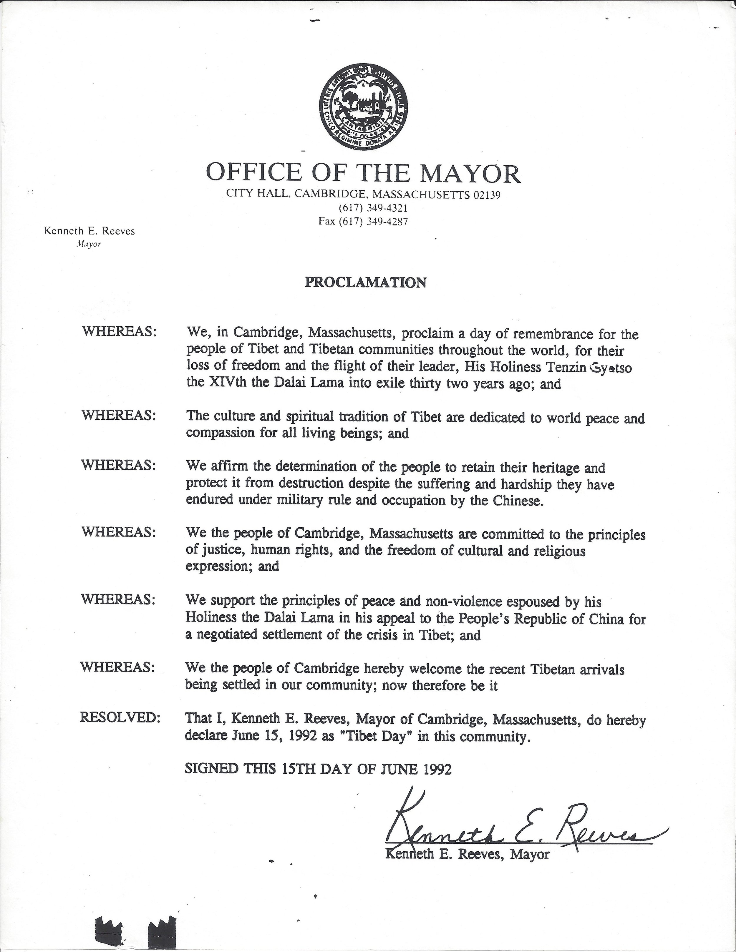 Cambridge Proclaimation Letter for Tibetan