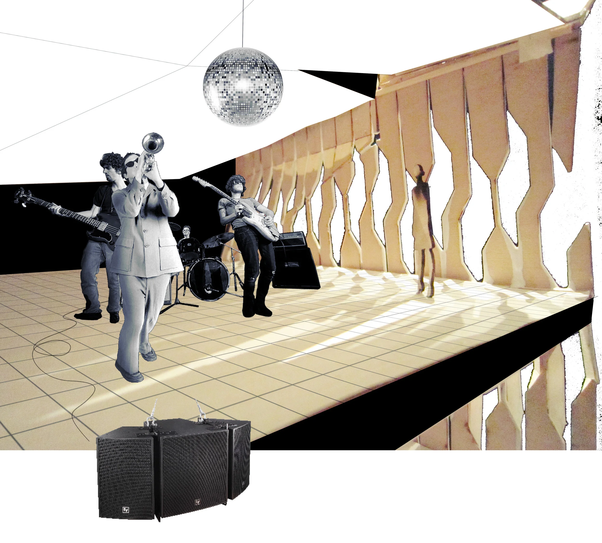 Facade study, collage with the model