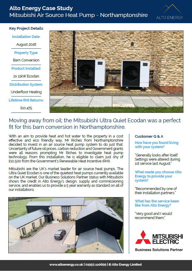 Mitsubishi Ecodan Air Source Heat Pump Case Study - Northamptonshire