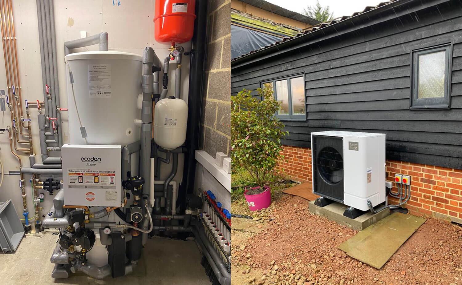 Installed Ecodan Air Source Heat Pump and Hot Water Cylinder Suffolk