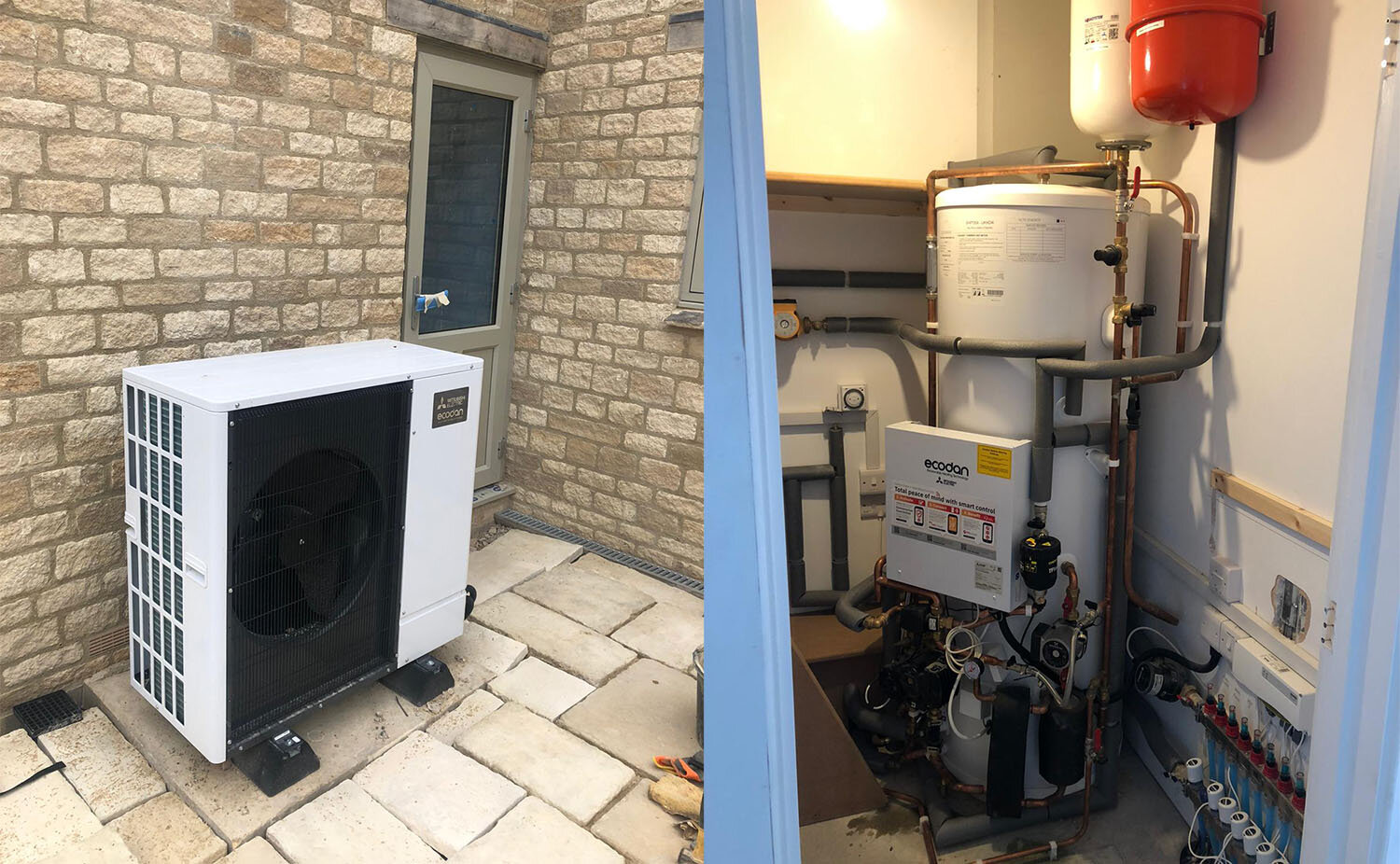 Installed Ecodan Air Source Heat Pump and Hot Water Cylinder Oxfordshire