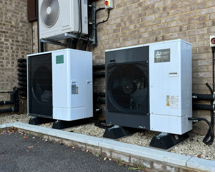 Mitsubishi air source heat pump installed at a training session