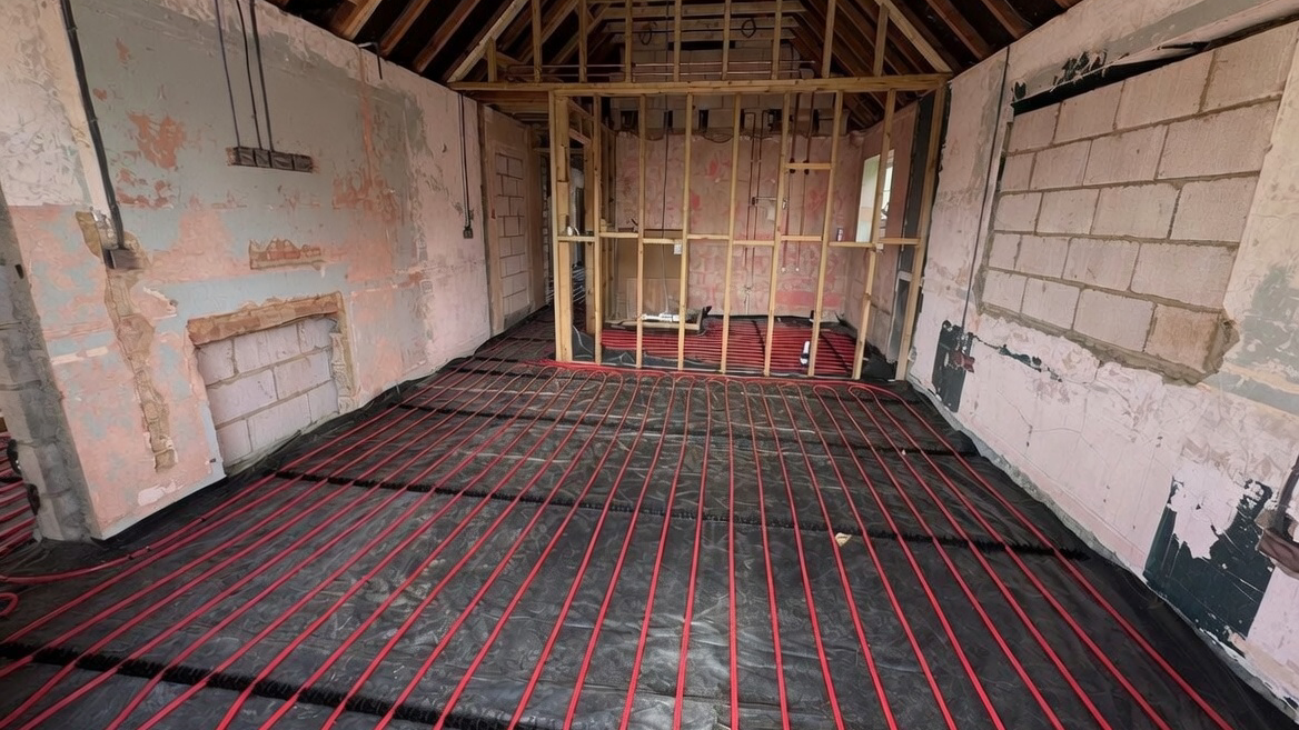 Underfloor heating pipework installed before floor screed