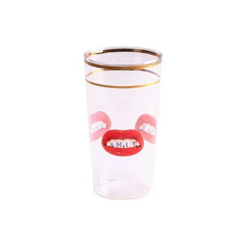 Clear borosilicate drinking glass with bold TOILETPAPER graphic