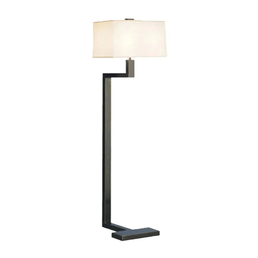 Deep Patina Brown floor lamp with circular metal shade and controlled illumination.