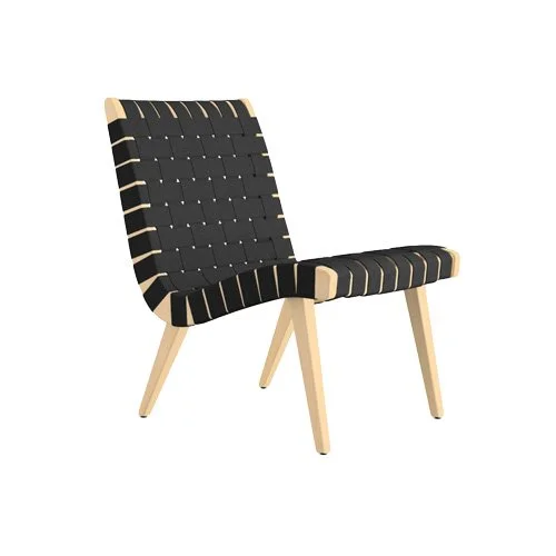 Risom Lounge Chair by Knoll with maple frame and handwoven cotton seat and back.