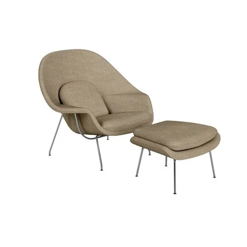 Eero Saarinen's sculptural lounge chair available in customizable fabrics and frame finishes.