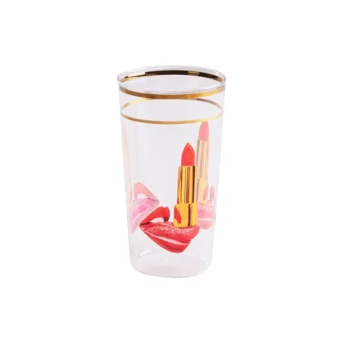 Clear borosilicate Seletti Glass Tongue with bold printed graphic