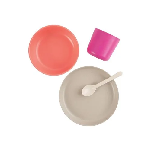 Eco-friendly children’s dinnerware set with vibrant colors and modern design.
