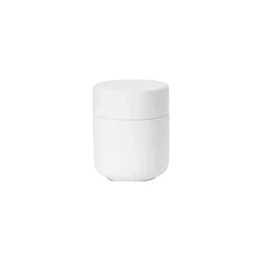 White Ume Jar and Lid, minimalist stoneware design with matte finish for modern bathrooms.