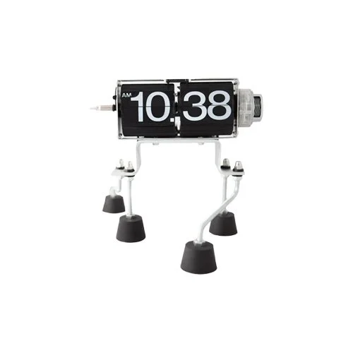 Retro-style flip clock with precise quartz movement and matte industrial housing by Kikkerland.