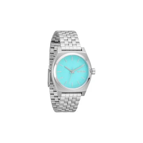 Minimalist three hand quartz watch with clean dial and color accent