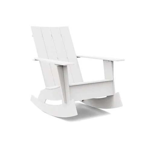 Modern flat-profile Adirondack rocking chair in recycled plastic