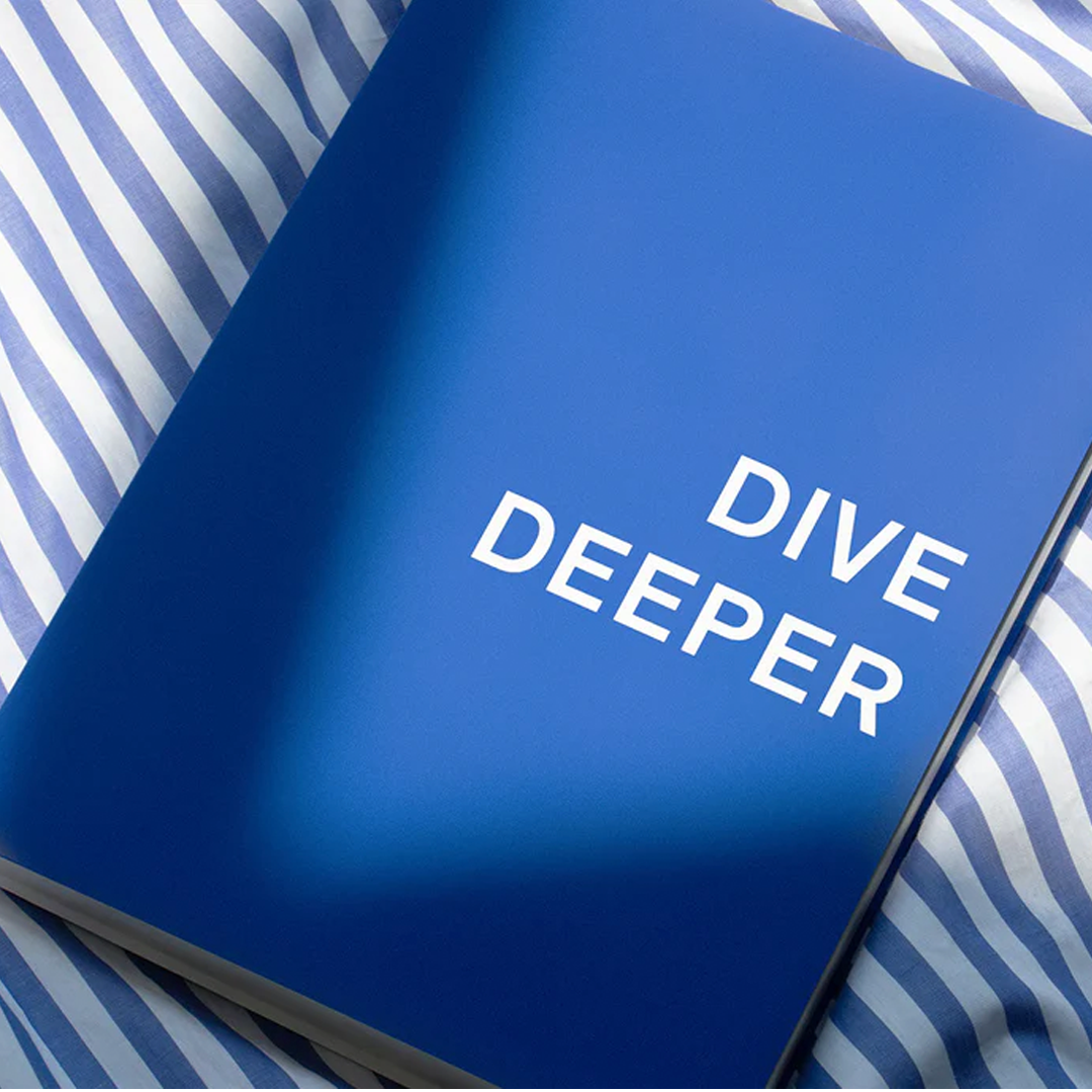 Large format notebook with graphic typography, modern stationery for creative work