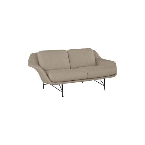 Modern compact sofa with layered shell construction and metal legs.