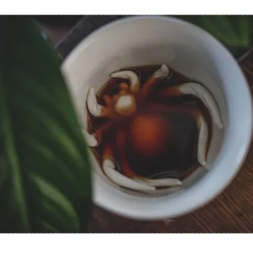 High-fire ceramic coffee mug with spooky surprise and everyday durability.