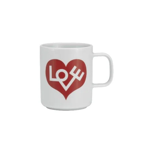 Alexander Girard Love Heart Crimson Coffee Cup by Vitra in white porcelain with bold motif.