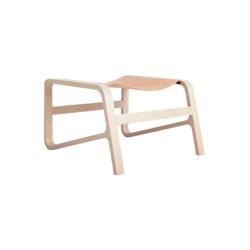 Modern footrest with floating leather seat and minimalist design.