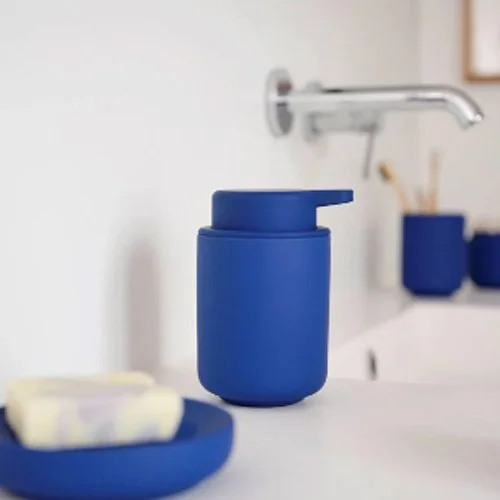 Zone Denmark Ume Soap Dispenser in Indigo Blue and White, durable and easy to clean.