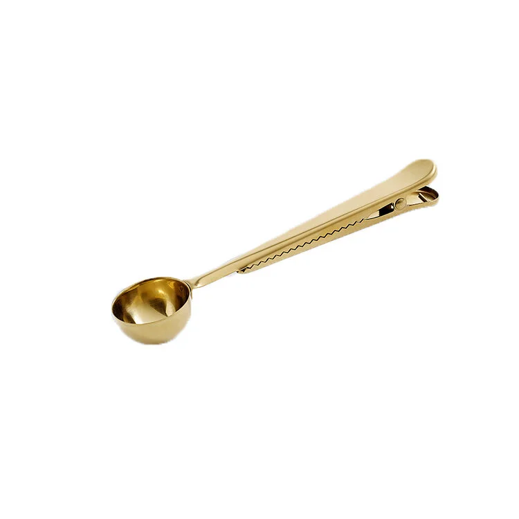 Stainless steel Clip Clip coffee scoop with built-in bag clip and 1-tablespoon capacity