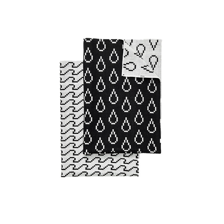 Bitmap Tea Towels - Waves & Drops Black — Design Warehouse