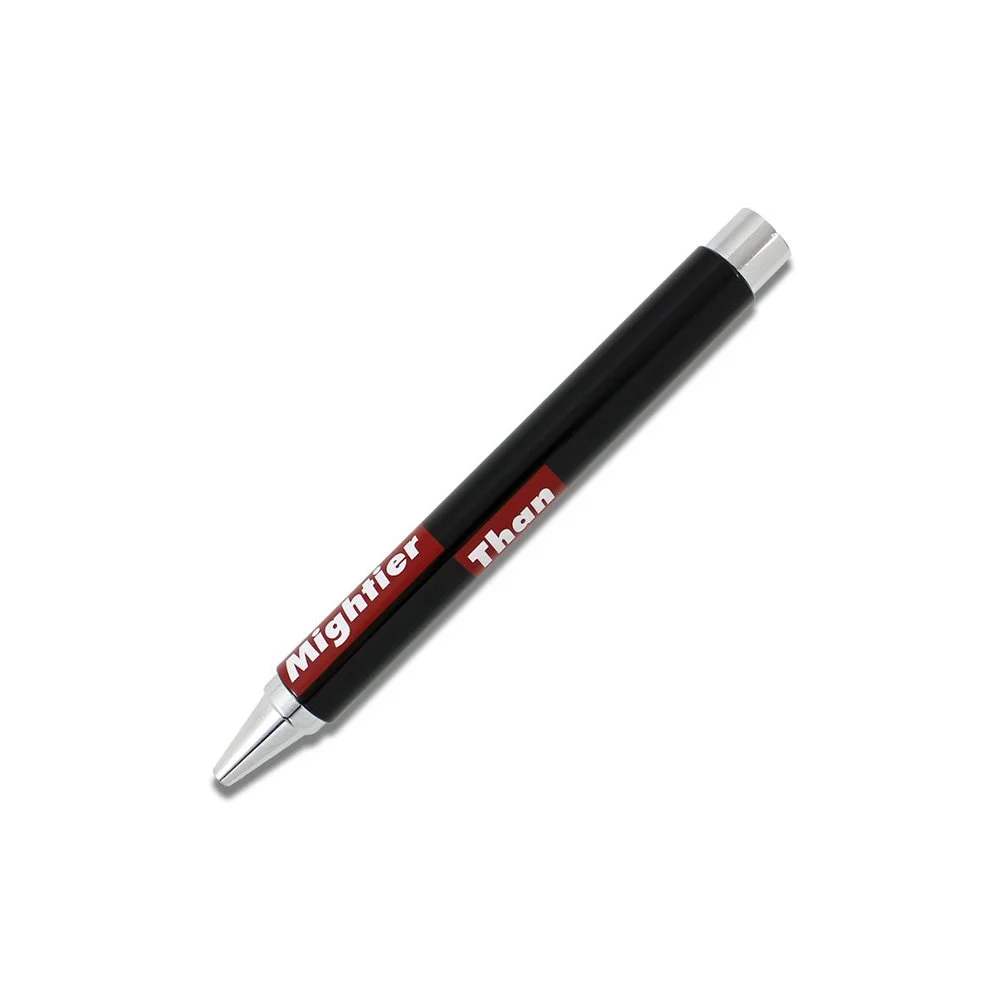 ACME Studio Mighty Retractable Rollerball Pen, Mightier Than the Sword pen, ACME Studio writing tools, collectible pen, Luxury stationery, bold design pen, artistic writing instrument.