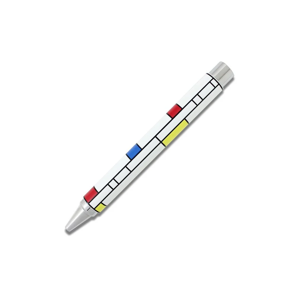 Mondrian-inspired pen, modern art pen, designer rollerball pen, collectible pens, luxury rollerball pen, art-inspired stationery, contemporary desk accessories, gift ideas, bold patterned pen.