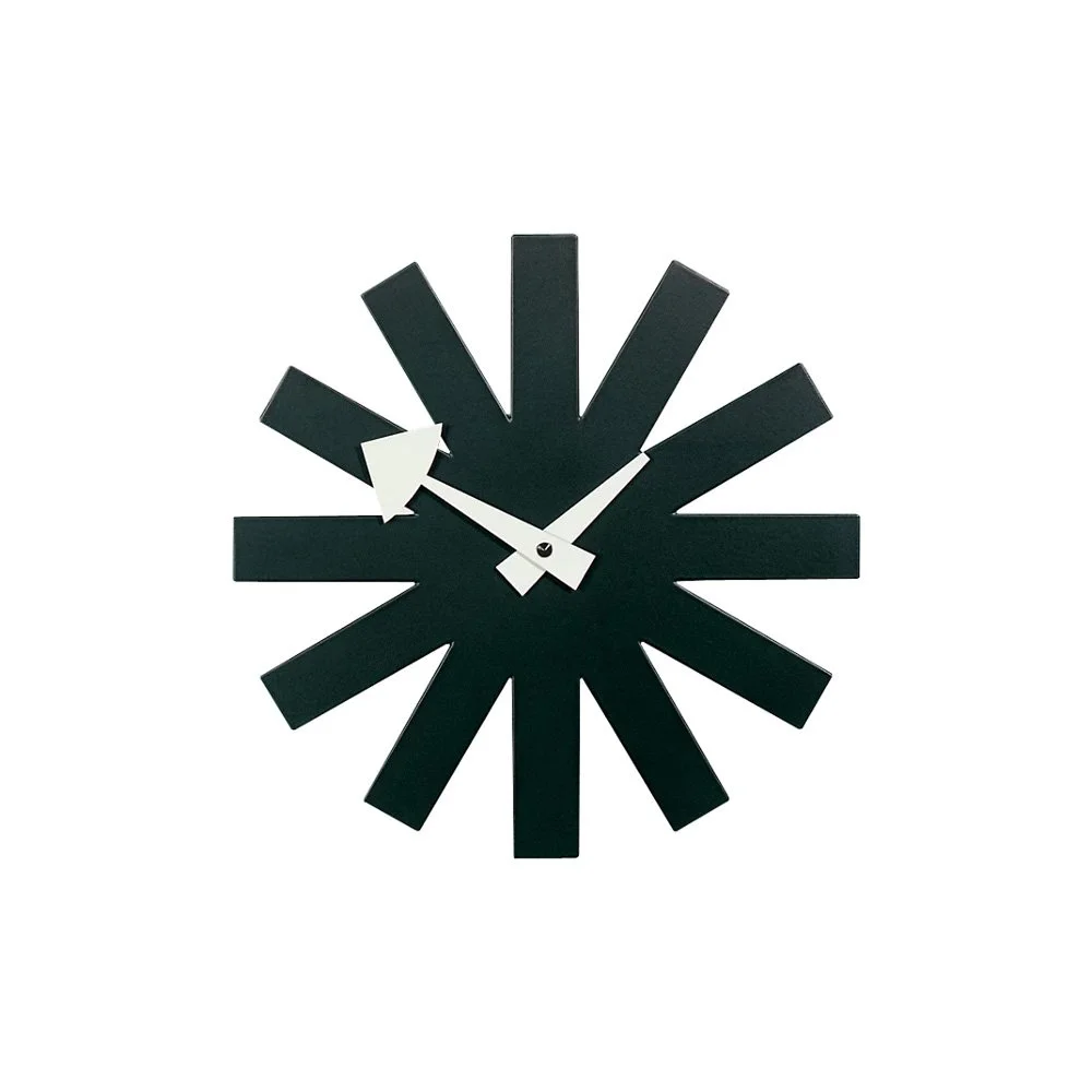 conic mid-century modern clock by George Nelson—bold, sculptural, and timeless in matte black.