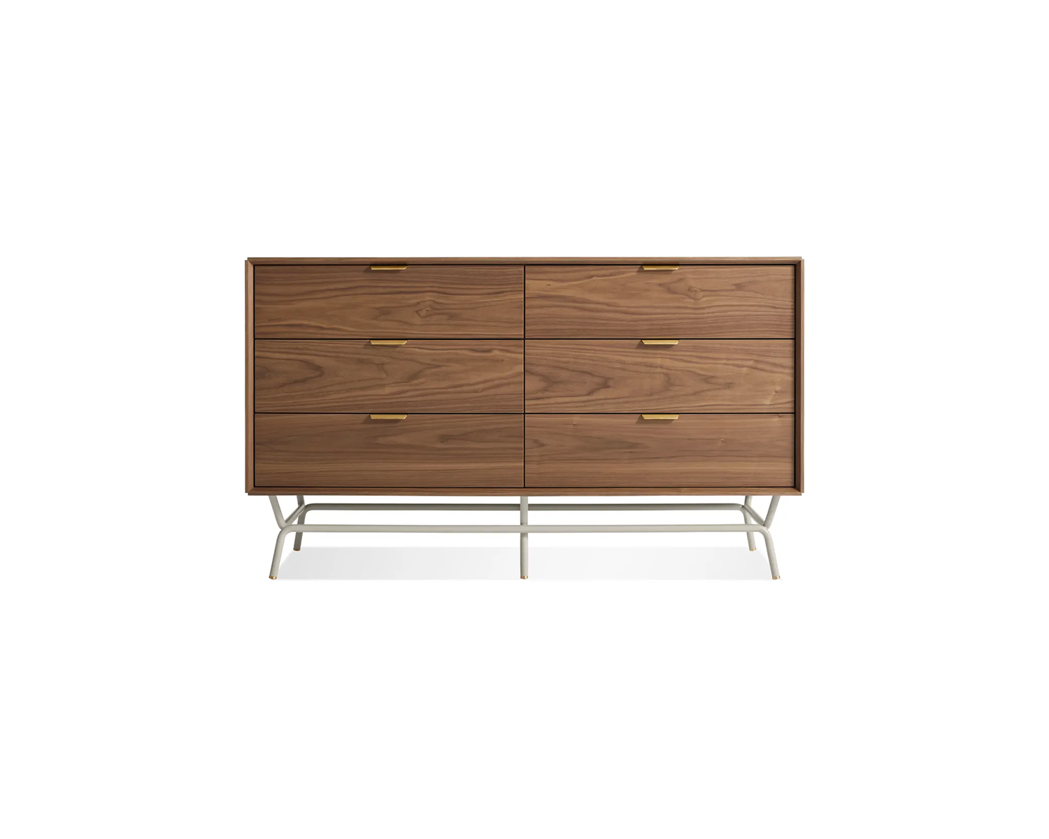 Blu Dot Dang dresser with six drawers and antique brass pulls