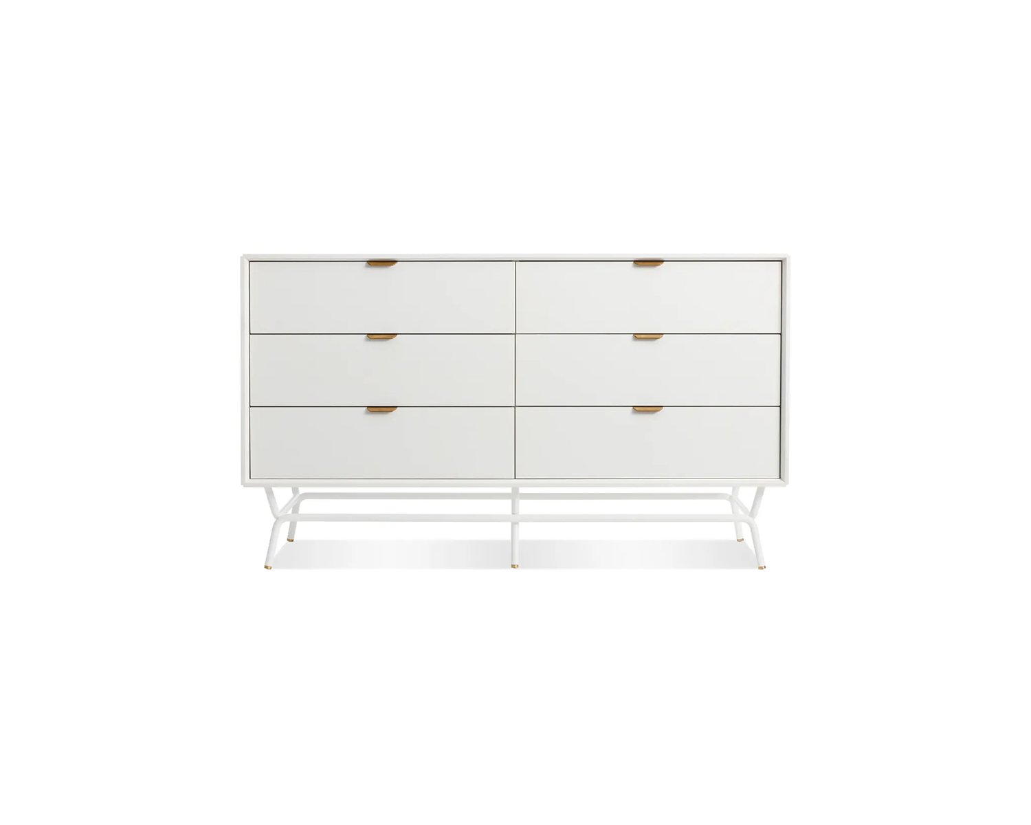 Rounded corner dresser in neutral finish with elevated base