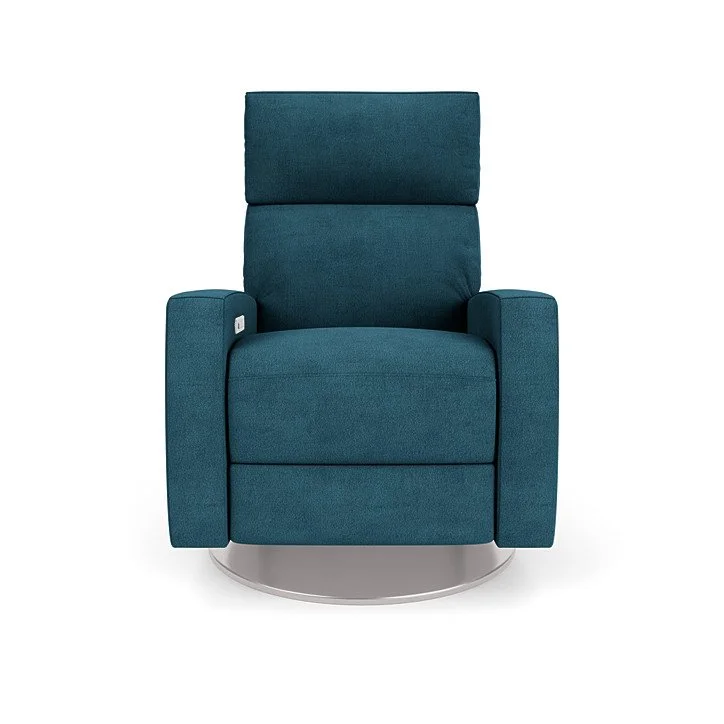 Elliot Comfort Recliner in premium leather with adjustable headrest and sleek metal base.