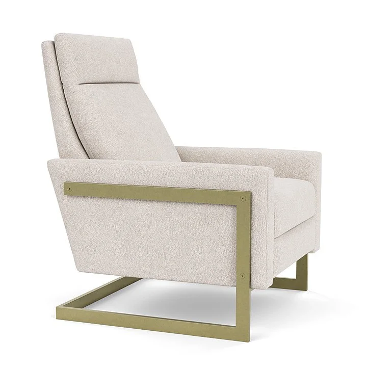 Designer recliner with leather or fabric upholstery in a sleek, space-saving design.