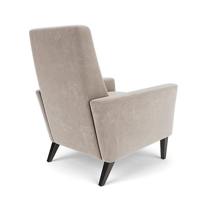Designer recliner with high-density foam seat and single-needle top-stitch detail.