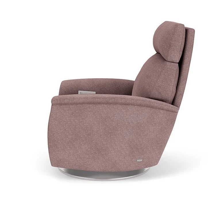 Designer recliner with customizable base options and premium leather or fabric upholstery.