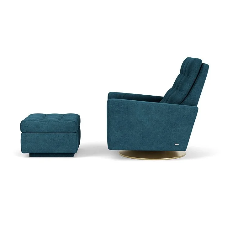 Como Comfort Air™ recliner by American Leather with buttonless tufted back and wood base, available in premium fabrics and leathers.