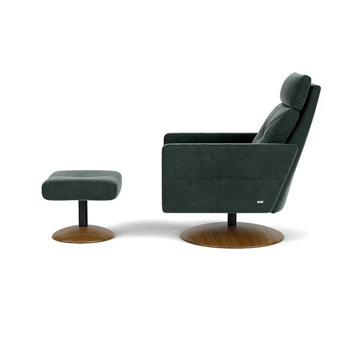 Relax in style with the Rainier Comfort Air™ Recliner and Ottoman—American Leather craftsmanship meets ergonomic design in a customizable seating experience.