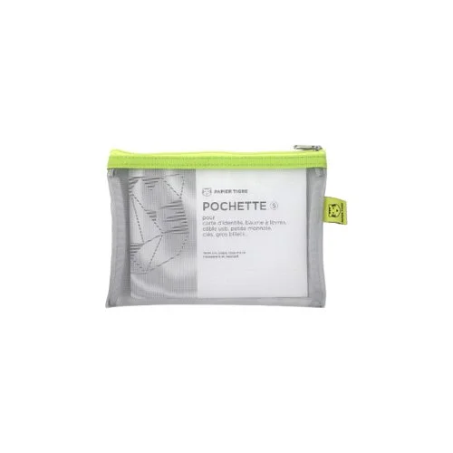 Papier Tigre Mesh Pocket S in Lime with zip closure