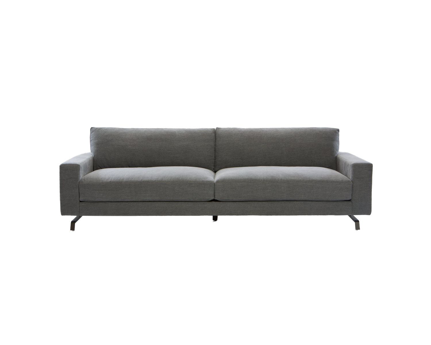 Sled Sofa by Younger + Co. with metal sled legs and track arms, customizable upholstery.
