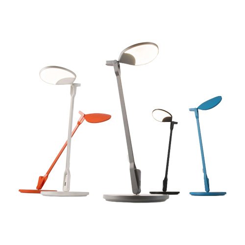 Minimalist orange desk lamp featuring flexible movement and efficient LED output.