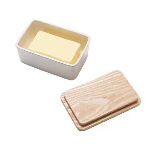 Modern ceramic butter dish blending Japanese simplicity with functional elegance.