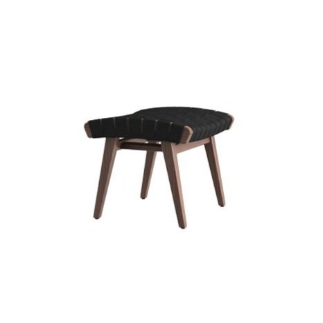 Midcentury ottoman with solid walnut frame and woven seat designed by Jens Risom.