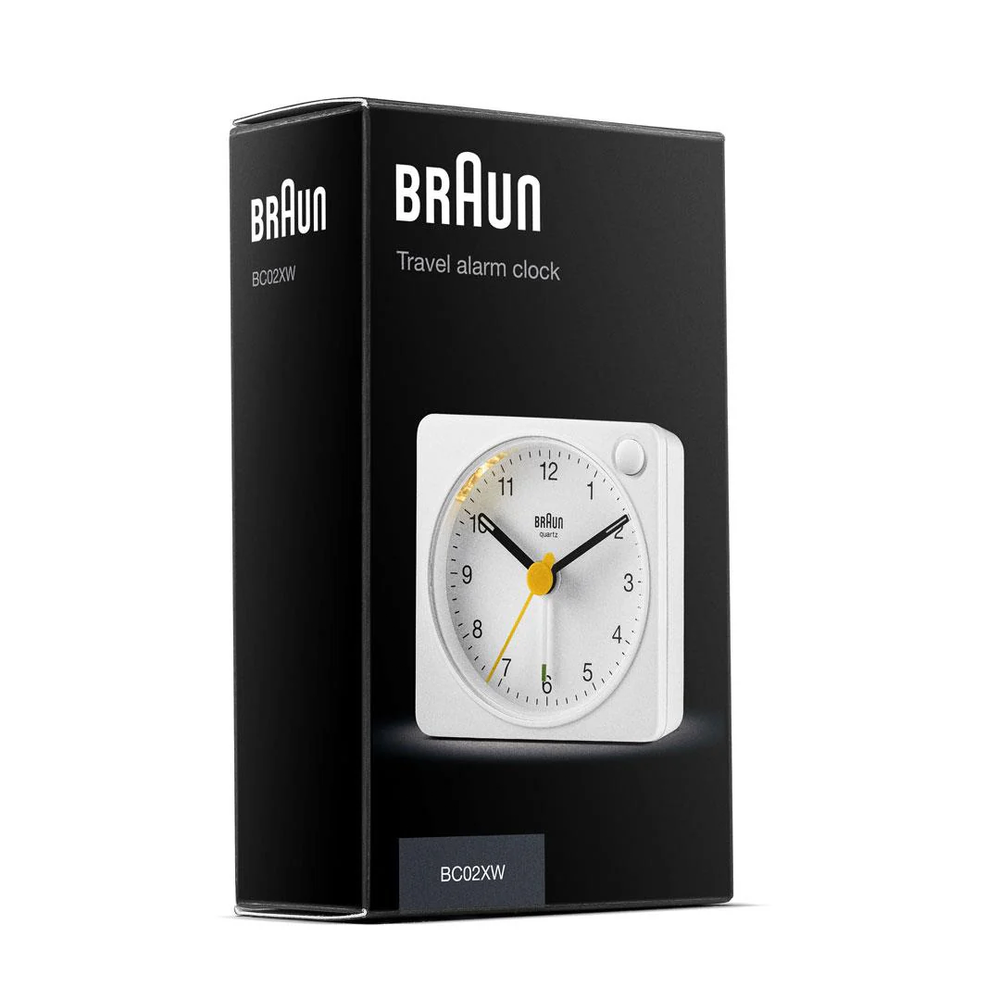 White bedside clock with luminous tips, snooze/light, and quiet quartz movement for clear legibility.