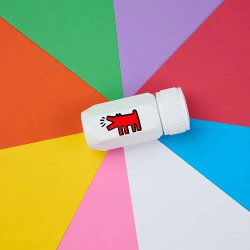 Designer desk accessory and collectible Keith Haring Blackwing sharpener with German steel blade.