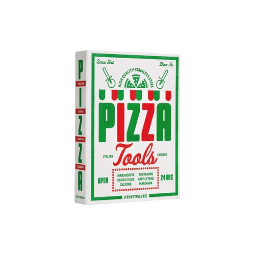 Printworks Essentials Pizza Tools three-piece stainless steel kit in book-style box