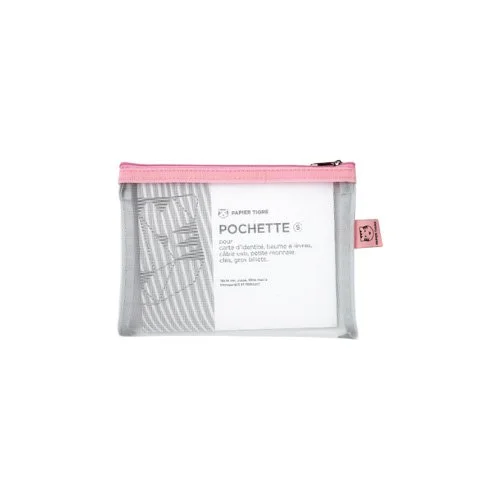 Papier Tigre Mesh Pocket S in Bubblegum with zip closure