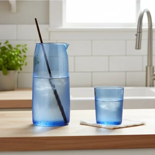 Minimalist hand-blown pitcher combining elegant form with functional versatility