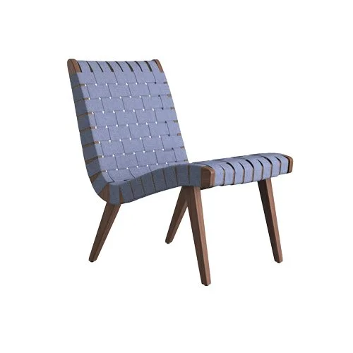 Risom Lounge Chair by Knoll in light walnut with armless frame and woven cotton seat.