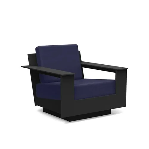 Durable and stylish weatherproof patio chair featuring contemporary angles and cushioned comfort.