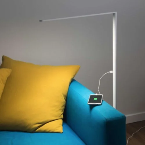 Sleek Matte Red Lady 7 Floor Lamp by Koncept with minimalist linear LED design.