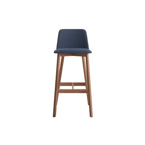 Modern counter-height stool with curved back and clean lines.